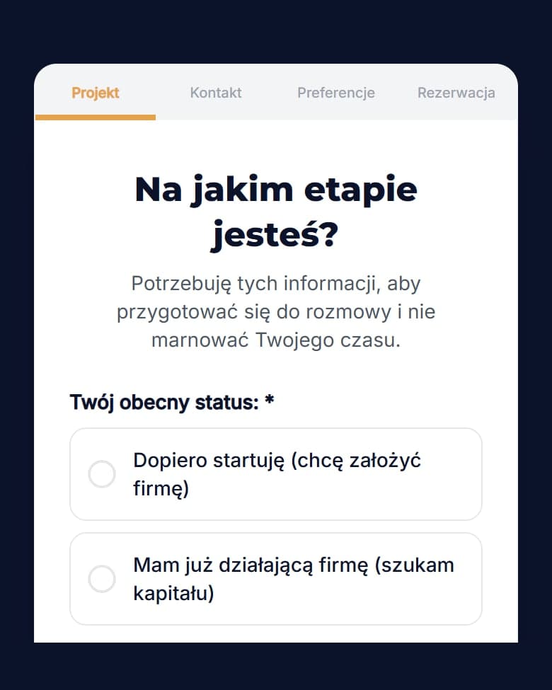 The Ekspert od Dotacji website on a phone: Step-by-step booking form