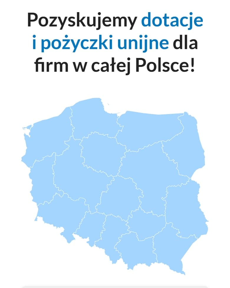 The Primo Dotacje website on a phone: Map of Poland
