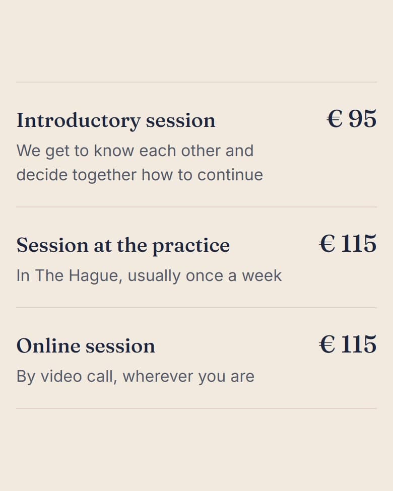 The Open Sky Therapy website on a phone: Prices and session lengths